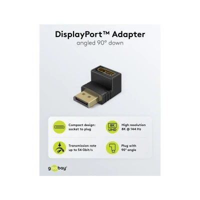 Αντάπτορας GOOBAY DisplayPort 77130, 8K/144Hz, γωνιακός, μαύρος Αντάπτορας GOOBAY DisplayPort 77130, 8K/144Hz, γωνιακός, μαύρος