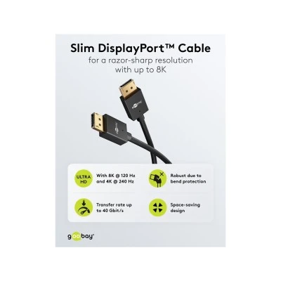Καλώδιο Goobay DisplayPort 77443, 8K/120Hz, 40 Gbps, 2m, μαύρο Καλώδιο Goobay DisplayPort 77443, 8K/120Hz, 40 Gbps, 2m, μαύρο