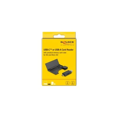 DELOCK card reader 91014 για SD & micro SD, με θήκη, USB/USB-C, 5Gbps, μαύρο