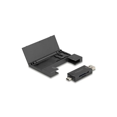 DELOCK card reader 91014 για SD & micro SD, με θήκη, USB/USB-C, 5Gbps, μαύρο