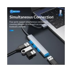 ORICO USB hub AH-A13, 4x θυρών, USB 3.0, 5Gbps, USB σύνδεση, γκρι