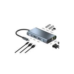 POWERTECH docking station BYL-2311 8 θυρών, USB-C σύνδεση, 100W PD, γκρι