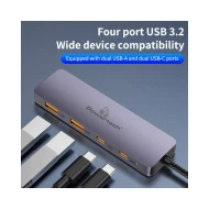 POWERTECH USB hub CAB-UC082, 4x θυρών, 10Gbps, USB-C σύνδεση, γκρι