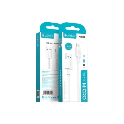 Καλώδιο Micro USB σε USB CELEBRAT CB-24M 2.1A με μήκος καλωδίου 1.2m σε λευκό χρώμα 