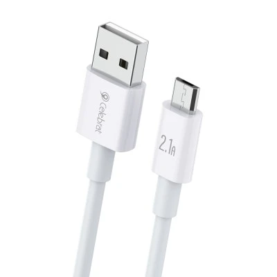 Καλώδιο Micro USB σε USB CELEBRAT CB-24M 2.1A με μήκος καλωδίου 1.2m σε λευκό χρώμα 