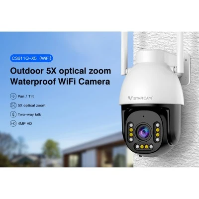 Smart κάμερα εξωτερικού χώρου VSTARCAM CS611Q-X5 με ανάλυση 4MP, WiFi, περιστροφή PTZ, zoom 5x, υποστήριξη SD και στεγανότητα IP66