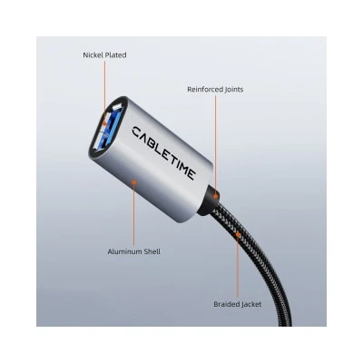 CABLETIME καλώδιο προέκτασης USB CT-AMAF1, 5Gbps, 2m, μαύρο