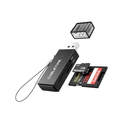 CABLETIME card reader CT-ASD3-PB για SD & micro SD, USB, 5Gbps, μαύρο
