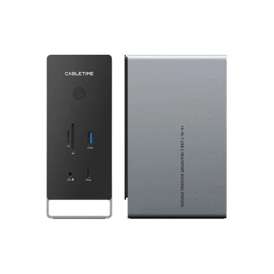 CABLETIME docking station CT-DK181-AG, 16 θυρών, USB-C σύνδεση, 100W PD, 1000Mbps, MST, γκρι