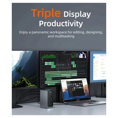 CABLETIME docking station CT-DK181-AG, 16 θυρών, USB-C σύνδεση, 100W PD, 1000Mbps, MST, γκρι