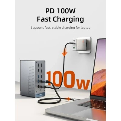 CABLETIME docking station CT-DK181-AG, 16 θυρών, USB-C σύνδεση, 100W PD, 1000Mbps, MST, γκρι
