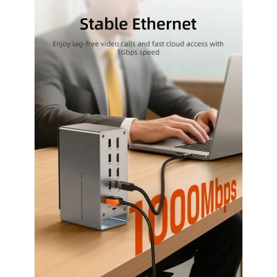 CABLETIME docking station CT-DK181-AG, 16 θυρών, USB-C σύνδεση, 100W PD, 1000Mbps, MST, γκρι