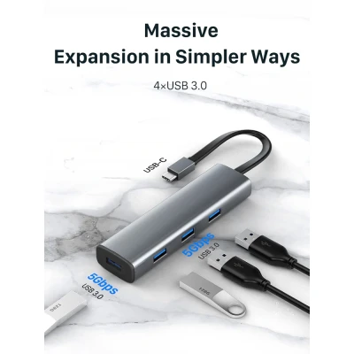 CABLETIME Σταθμός σύνδεσης USB-C hub CT-HUBP4 με 4x USB θύρες 5Gbps σε γκρι χρώμα 