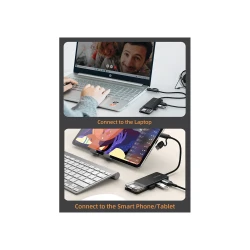 Σταθμός σύνδεσης CABLETIME  4x θυρών με ταχύτητα 5Gbps USB/USB-C σύνδεση σε μαύρο χρώμα