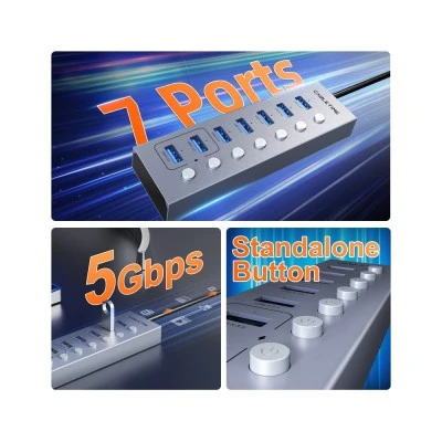 CABLETIME USB hub CT-HUBU7-AG, 7x θυρών, 5Gbps, USB σύνδεση, 1m, γκρι