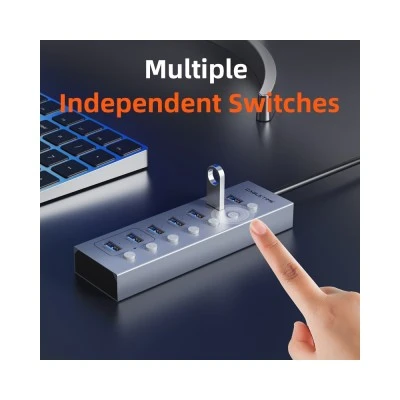 CABLETIME USB hub CT-HUBU7-AG, 7x θυρών, 5Gbps, USB σύνδεση, 1m, γκρι
