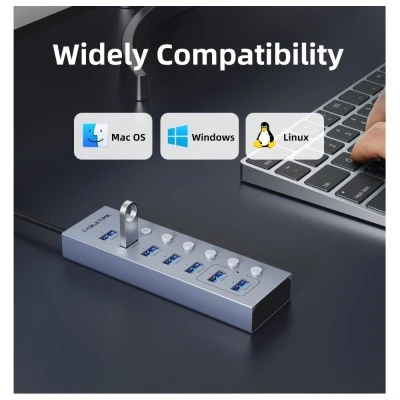 CABLETIME USB hub CT-HUBU7-AG, 7x θυρών, 5Gbps, USB σύνδεση, 1m, γκρι
