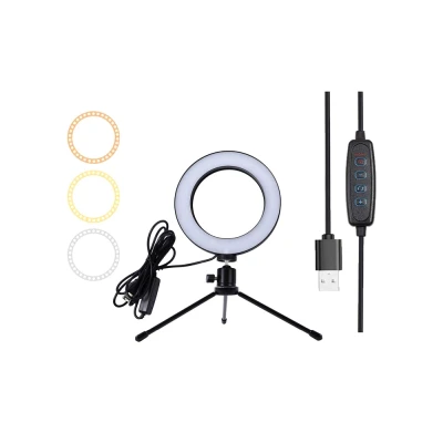 Φωτιστικό δαχτυλίδι CABLETIME LED CT-LRL6-PB με μίνι τρίποδα & σφιγκτήρα, βάση smartphone, Φ16cm