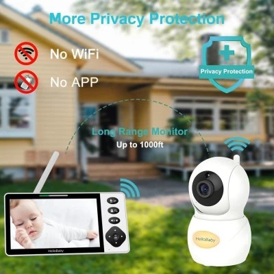 Ενδοεπικοινωνία μωρού HELLOBABY HB6084L με κάμερα, οθόνη 5.5", ανάλυση 720p και περιστροφή PTZ
