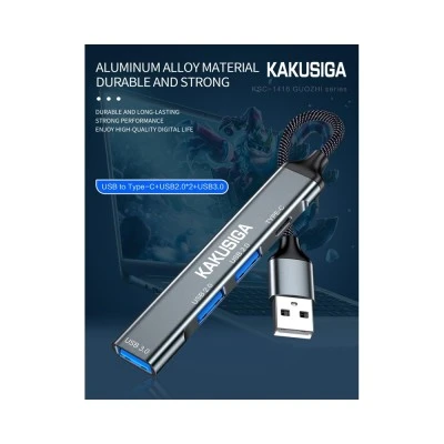 KAKUSIGA USB hub KSC-1416, 4x θυρών, USB 3.0, 5Gbps, USB σύνδεση, γκρι