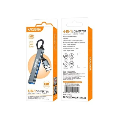 KAKUSIGA USB hub KSC-1416, 4x θυρών, USB 3.0, 5Gbps, USB σύνδεση, γκρι