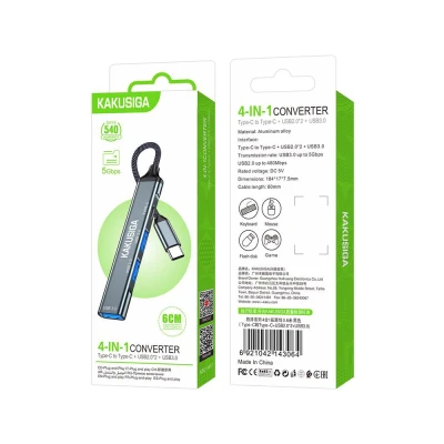 KAKUSIGA USB hub KSC-1417, 4x θυρών, USB 3.0, 5Gbps, USB-C σύνδεση, γκρι
