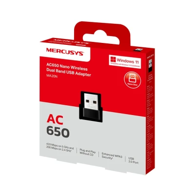 MERCUSYS ασύρματος USB αντάπτορας δικτύου MA20N, 650Mbps AC650, Ver 1.0