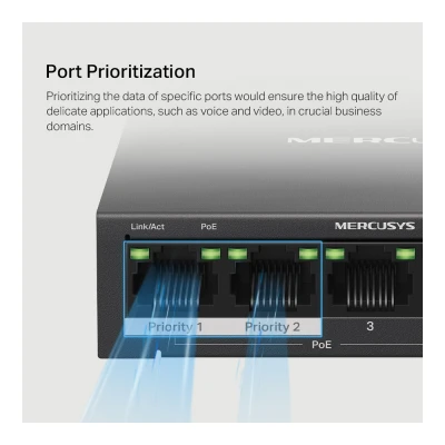 MERCUSYS Desktop Switch MS105GP, 5x 10/100/1000 Mbps, PoE+, Ver. 1.0
