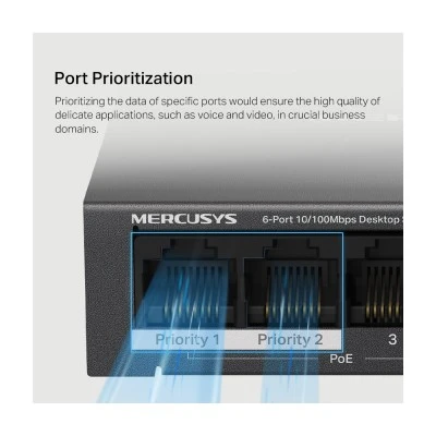 MERCUSYS Desktop Switch MS106LP, 6x 10/100 Mbps, PoE+, Ver. 1.0