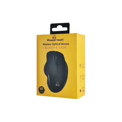 POWERTECH ασύρματο ποντίκι PT-1165, 2.4GHz & Bluetooth, 1600DPI, μαύρο
