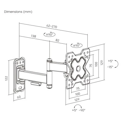 POWERTECH επιτοίχια βάση τηλεόρασης PT-1278, 13-32", έως 20kg, full motion