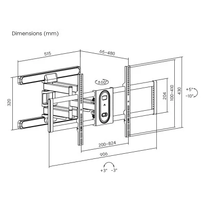 POWERTECH επιτοίχια βάση τηλεόρασης PT-1280, 43-100", έως 60kg, full motion POWERTECH επιτοίχια βάση τηλεόρασης PT-1280, 43-100", έως 60kg, full motion