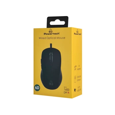 POWERTECH ενσύρματο ποντίκι PT-1290, οπτικό, έως 1600DPI, μαύρο