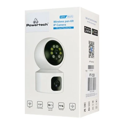 Smart κάμερα ασφαλείας POWERTECH PT-1338 με dual lens, ανάλυση 2MP, WiFi, περιστροφή PTZ και υποστήριξη SD