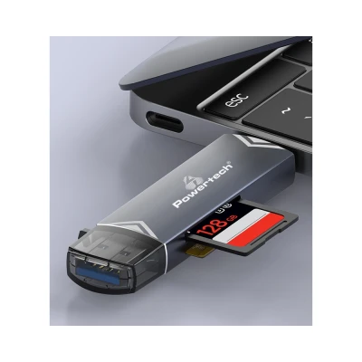 POWERTECH card reader PT-1343 για SD & micro SD, USB 3.2, 5Gbps, γκρι