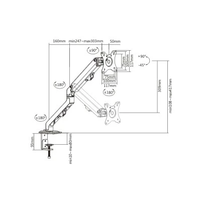 POWERTECH βάση γραφείου οθόνης PT-1365, 17-27", έως 7kg