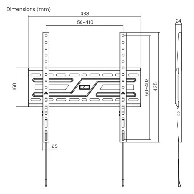 POWERTECH επιτοίχια βάση τηλεόρασης PT-1373, 32-75", έως 75kg, fixed