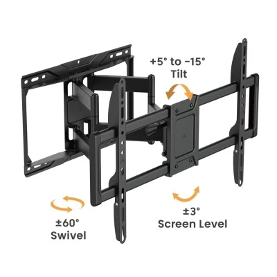 POWERTECH επιτοίχια βάση τηλεόρασης PT-1423, 37-90", 75kg, heavy duty, full motion