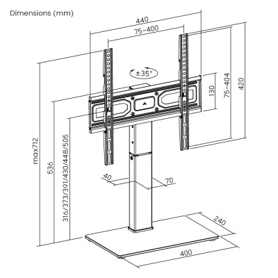POWERTECH επιτραπέζια βάση τηλεόρασης PT-1445, 32-65", έως 40kg POWERTECH επιτραπέζια βάση τηλεόρασης PT-1445, 32-65", έως 40kg
