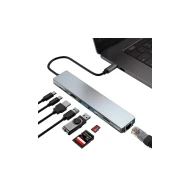 POWERTECH docking station PT-1536, 8 θυρών, USB-C σύνδεση, 87W PD, 100Mbps, γκρι