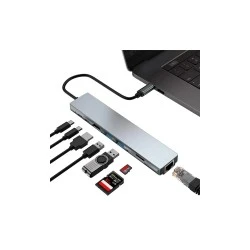 POWERTECH docking station PT-1536, 8 θυρών, USB-C σύνδεση, 87W PD, 100Mbps, γκρι