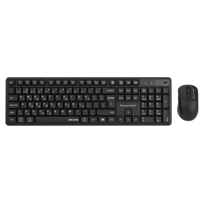 POWERTECH set ασύρματο ποντίκι & πληκτρολόγιο PT-1540, 2.4GHz & Bluetooth, αθόρυβο, μαύρο