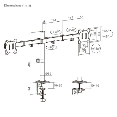 POWERTECH βάση γραφείου για 2x οθόνες PT-1552, 17-32", έως 10kg