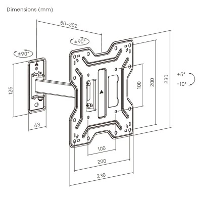 POWERTECH επιτοίχια βάση τηλεόρασης PT-1555, 23-43", έως 30kg, full motion