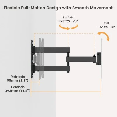 POWERTECH επιτοίχια βάση τηλεόρασης PT-1556, 23-43", έως 30kg, full motion POWERTECH επιτοίχια βάση τηλεόρασης PT-1556, 23-43", έως 30kg, full motion