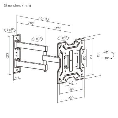 POWERTECH επιτοίχια βάση τηλεόρασης PT-1556, 23-43", έως 30kg, full motion POWERTECH επιτοίχια βάση τηλεόρασης PT-1556, 23-43", έως 30kg, full motion