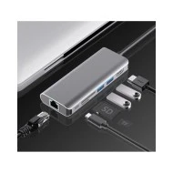 POWERTECH docking station PTH-112, 7 θυρών, USB-C σύνδεση, 100W PD, γκρι