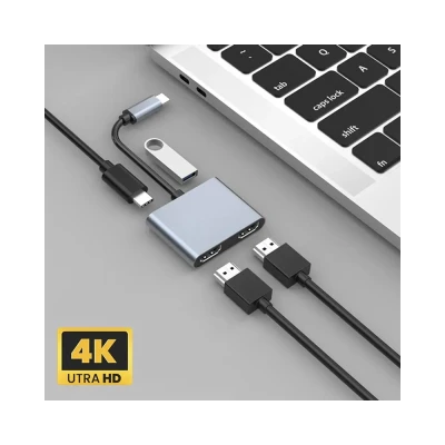 POWERTECH docking station PTH-113, 4 θυρών, USB-C, 4K, 100W, γκρι