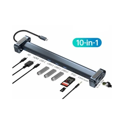 POWERTECH docking station PTR-0152, 10 θυρών, βάση laptop, USB-C, γκρι
