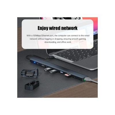 POWERTECH docking station PTR-0152, 10 θυρών, βάση laptop, USB-C, γκρι